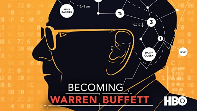Becoming Warren Buffett Documentary featuring a stylized illustration of Warren Buffett