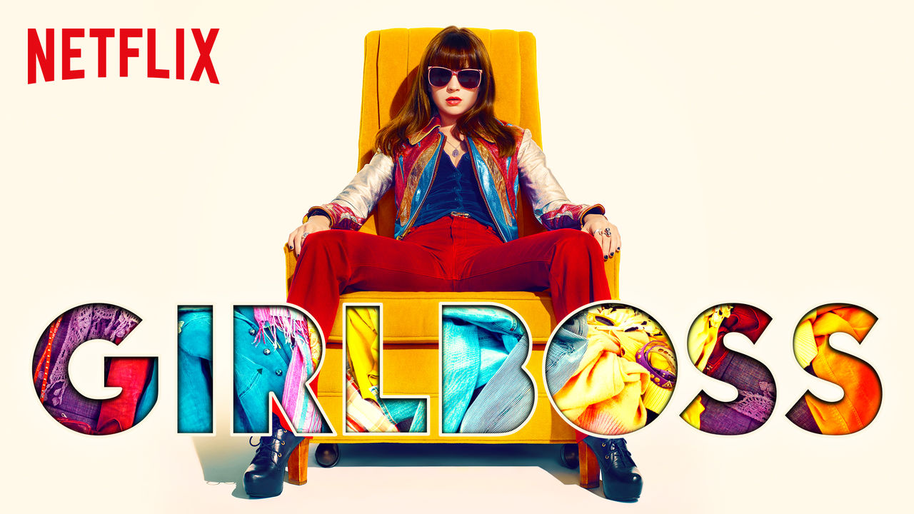 Girlboss TV Series featuring a woman in colorful clothes sitting in a yellow chair