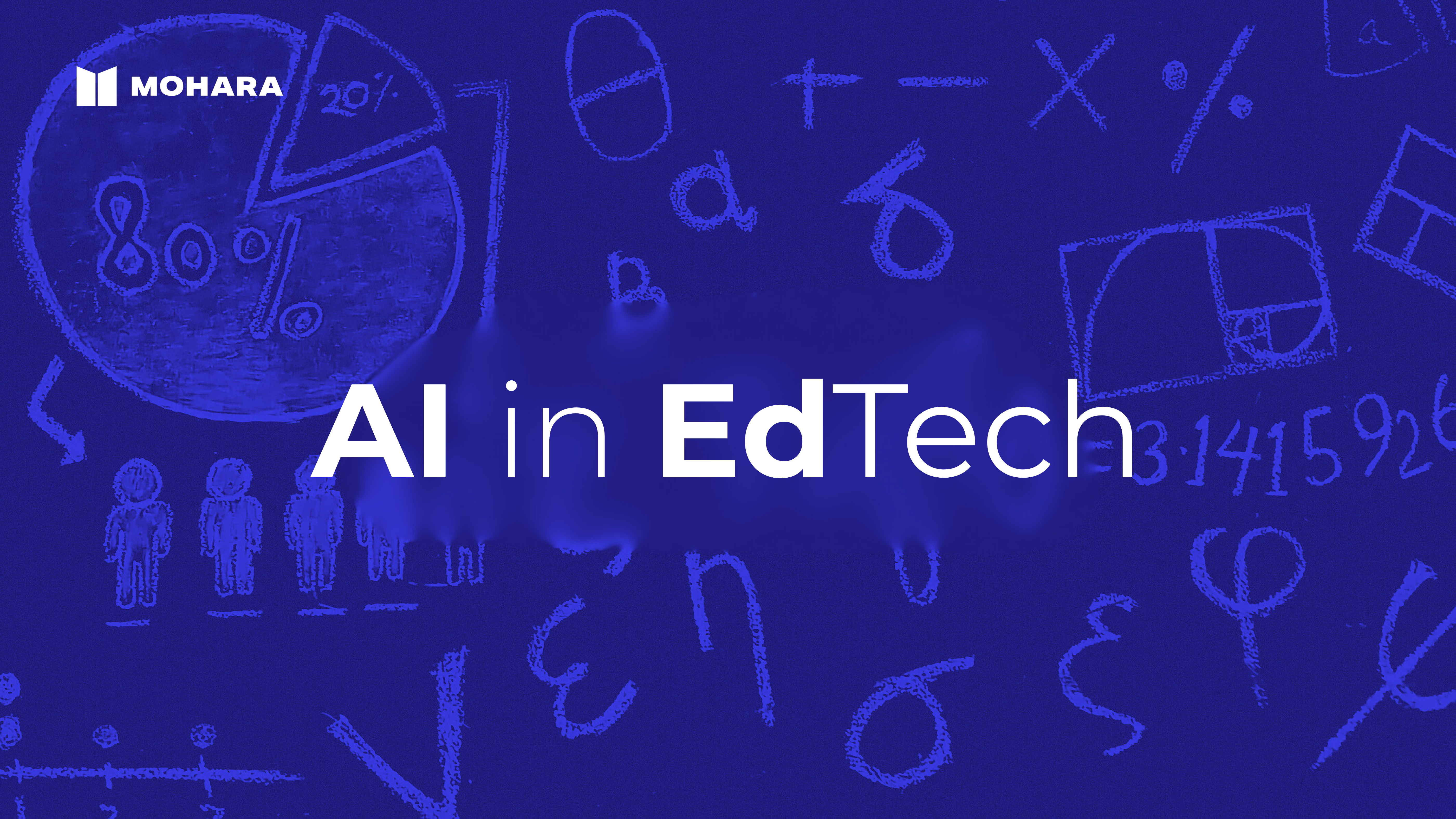 AI in EdTech - Mathematical formulas and educational elements on blue background